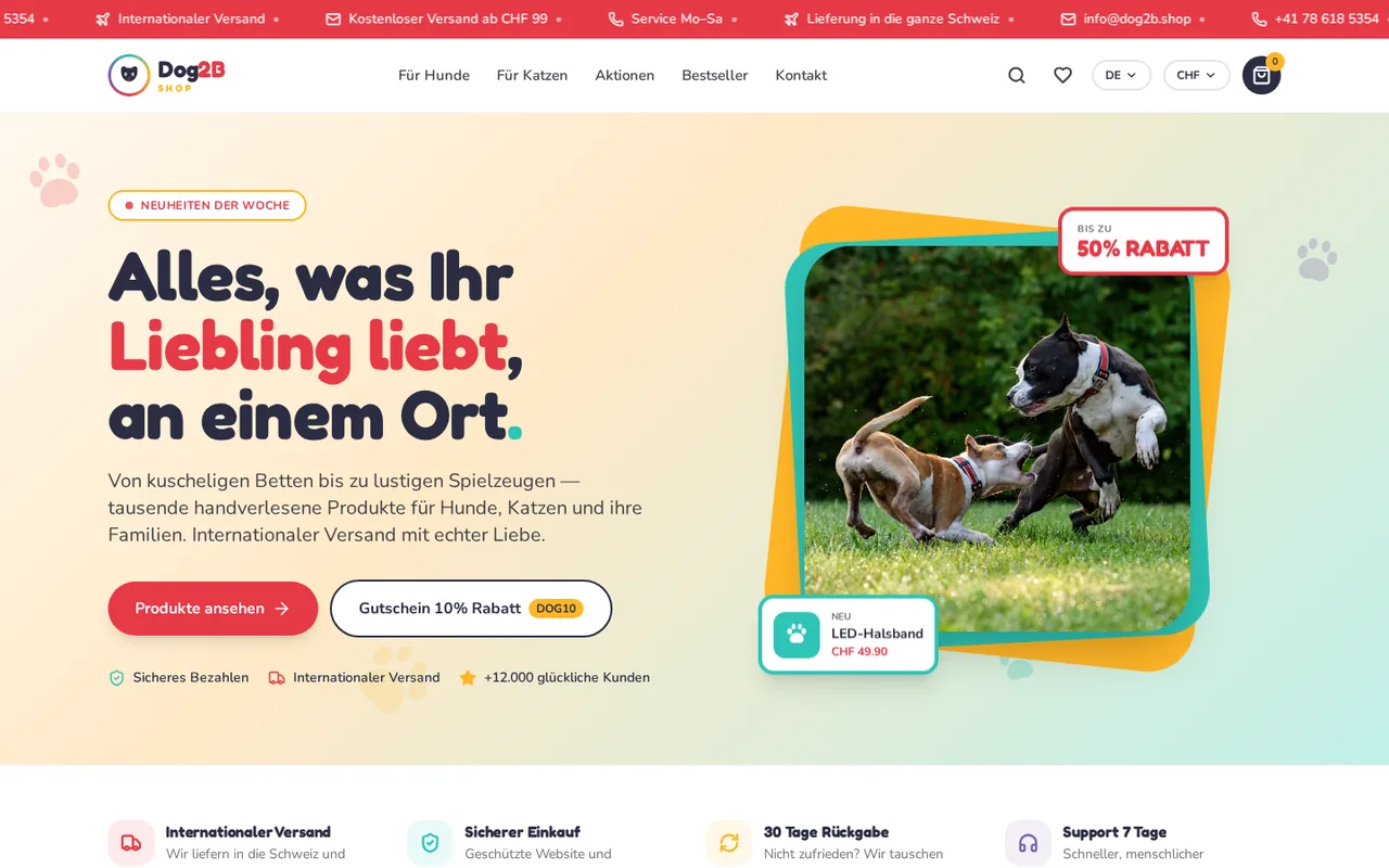 Webseite von Dog2B Shop
